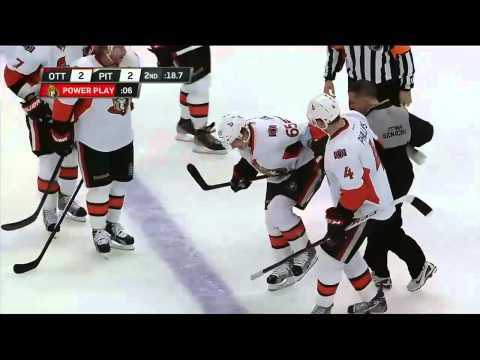 Erik Karlsson is injured by Matt Cooke's skate. Feb 13th 2013