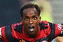 Youssouf Hersi of the Wanderers celebrates scoring the second goal.