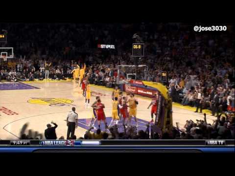 Kobe Bryant Drills 3, Points Finger Gun @ Jordan Farmar - Nets @ Lakers 4/3/2012