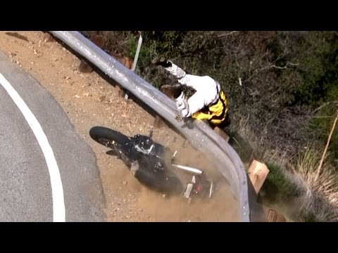 Motorcycle Crash - Rider Thrown Over Guardrail on Mulholland Hwy