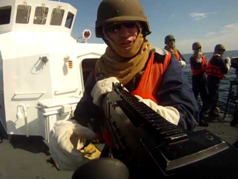 Gunnery exercise aboard a Coast Guard patrol boat