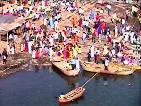 Great Narmada River Darshan worship by People, Old  Bridge & wooden Boat by Shirishkumar