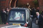 The coffin of Great Train Robber Ronnie Biggs arrives at Golders Green Crematorium. Photo / Getty Images