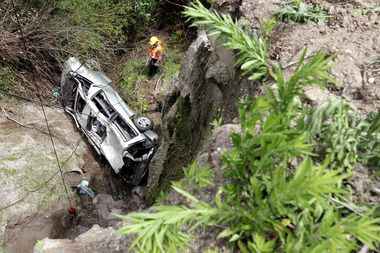 The van driven by Sandeep Singh is thought to have gone over the cliff "still spinning". Photo / Paul Taylor