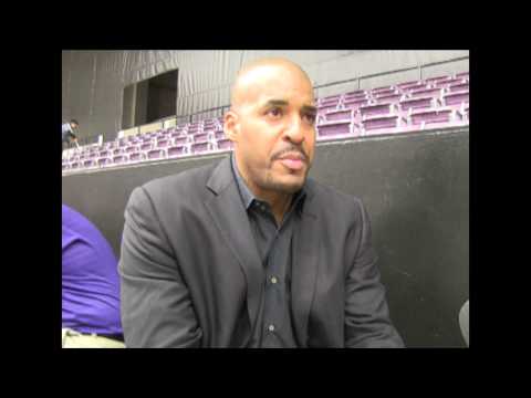 Coach Corliss Williamson and Robert Crawford after the Southeastern Louisiana Game