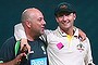 Feeling bubbly: Australian coach Darren Lehmann and skipper Michael Clarke share a midnight champagne moment at the SCG. 
