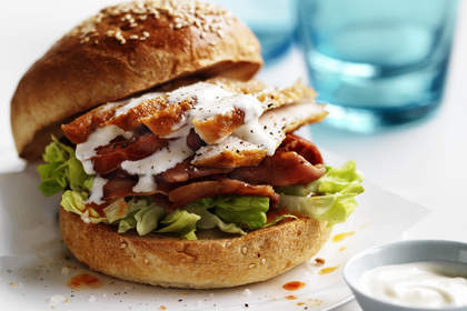 Food. Neil Perry's roast chicken burger.