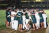 Nathan Lyon leads the team song.