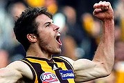 AFL grand final 2013at MCG Last quarter action. Isacc Smith celebrates his goal.Hawthorn V Fremantle. 28th September 2013 Photo Justin McManus.