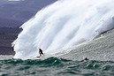 A man surfs the Belharra giant waves some two kilometers off the coast of the French basque country town of Urrugne on January 7, 2014. Thanks to certain climatic conditions in autumn and winter, a strong swell hits the Belharra Perdun underwater spur enabling a 10 to 15 metre wave to form. This wave, Europe's only giant wave, is only surfed by experts who are towed out by a water scooter.    AFP PHOTO / GAIZKA IROZ