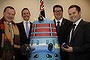 Dr Who tragics and MPs  Graham Perrett, Dr Andrew Leigh, George Christensen and Alex Hawke with a blow up darlek spoke in Parliament on the 50th anniversary of Dr Who in Canberra on 18 November 2013. Photo: Andrew Meares