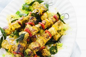 Chermoula fish kebabs with couscous