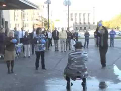 Oshkosh newspaper editor Stew Rieckman duct taped to chair