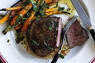 Saturday lunch ... Neil Perry's porcini crusted beef fillet.