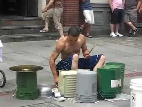 Amazing Street drummer - One of the best i've seen.