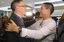 Marcus Lee (right) embraces his lawyer John Sneddon (left) at Sydney
International airport arriving from Dubai where they were detained for
five years on fraud charges that were acquitted three times.
Sydney,NSW. 20th January,2014. Photo: Kate Geraghty


B43H0679.JPG