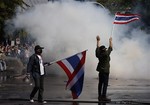 Anti-government protesters wave Thai national flags during a protest rally in Bangkok, Thailand.