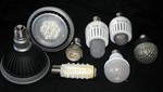 A selection of commercially available LED lamps ("light bulbs") with Edison (screw-type) base.