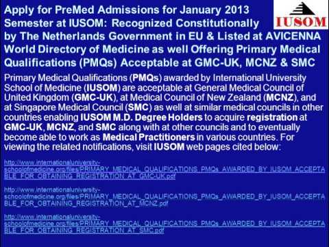 PreMed Admissions for January 2013 Semester at IUSOM: Listed at AVICENNA Directory