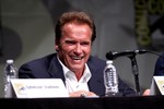 Arnold Schwarzenegger speaking at the 2012 San Diego Comic-Con International in San Diego, California.