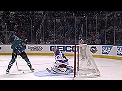 San Jose Sharks Tomas Hertl shoots between his legs and scores