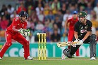 Cameron White reverse sweeps during his knock of 75 in the first T20 game against England in Hobart on Wednesday.