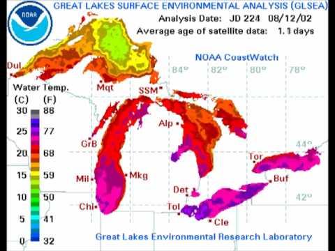 Digital Map of the Great Lakes Surface Water Temperature and Ice Cover - 2002