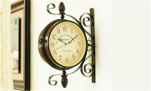 Vintage Style Double Dial Iron Wall Clock