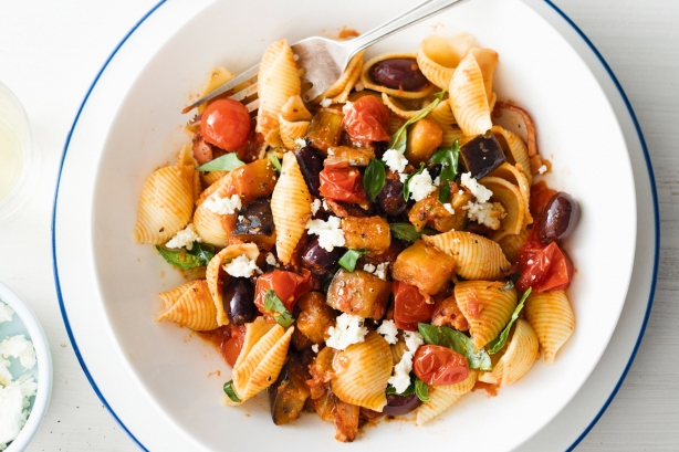 Eggplant and bacon pasta