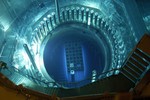 The reactor core of the KKG with the characteristic erenkov radiation. The KKG possess a pressurized water reactor delivered by the German Kraftwerk Union AG, a then subsidiary of Siemens AG and now part of Areva NP.