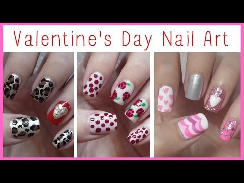 Valentine's Day Nail Art ♥ Three Easy Designs!!!