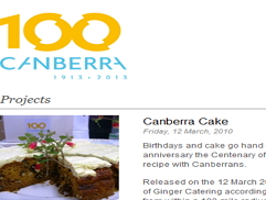 Website screenshot of Canberra 100: celebration of a century