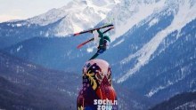 Russ Henshaw in snowboarding training at Sochi