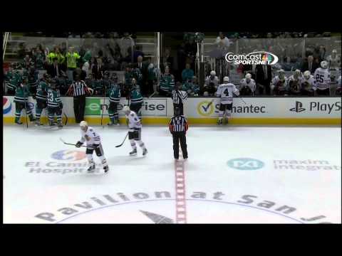 Andrew Desjardins match penalty hit Jamal Mayers Feb 5 2013 Chicago Blackhawks vs SJ Sharks NHL