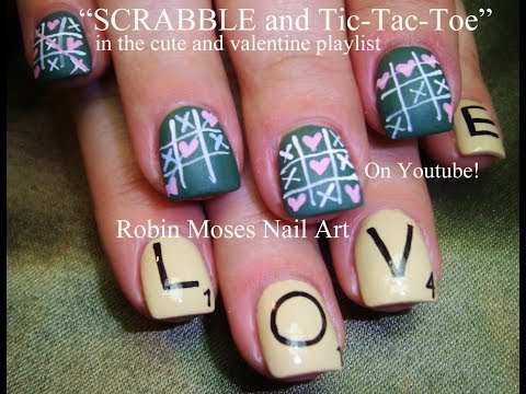 Valentine Nails - Scrabble & Tic-Tac-Toe Nail Art