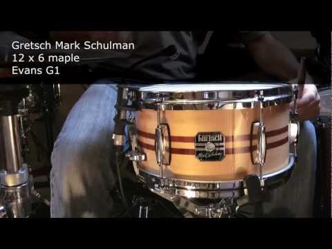 9 snare drums: Tama, Pearl, Gretsch, DW, Ludwig, Pork Pie, Mapex