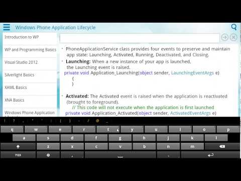 Demo of Learn Windows Phone Programming app on Android Tablet