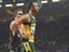 XIV. Paralympische Sommerspiele, Leichtathletik, Maenner, 200 Meter, Finale T44, Sonntag (02.09.12), Olympiastadion, London, Grossbritannien: Oscar Pistorius (Suedafrika, r.) steht nach dem Lauf neben David Behre im Zielbereich.