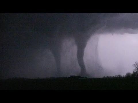 TWIN TORNADOES AT NIGHT! April 9, 2011 - northwest Iowa