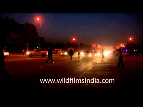 Tight security at night near Rashtrapati Bhavan, Delhi