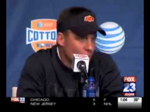 Fox 23 Tulsa: Mike Gundy Reacts to Question from SI at Cotton Bowl Postgame