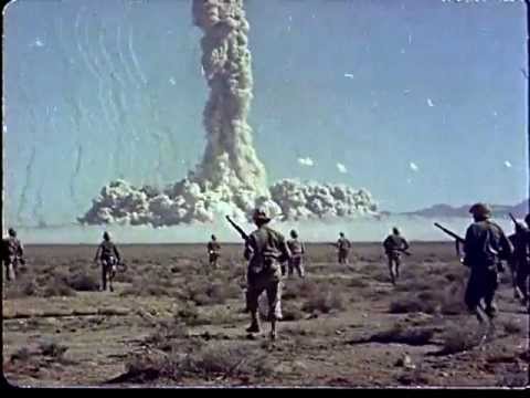 Color footage of atomic bomb tests in Nevada - Soldiers being exposed to high levels of radiation