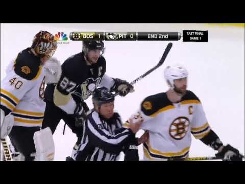 Last 30 secs of 2nd, Malkin Bergeron fight June 1 2013 Boston Bruins vs Pittsburgh Penguins NHL