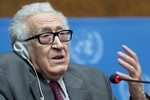 Lakhdar Brahimi, Joint Special Representative of the United Nations and the League of Arab States for Syria, speaks during a press conference at the Geneva II Conference on Syria, 27 January 2014.