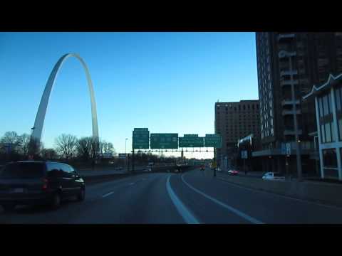 Driving in USA - St. Louis Missouri - Downtown and The Arch