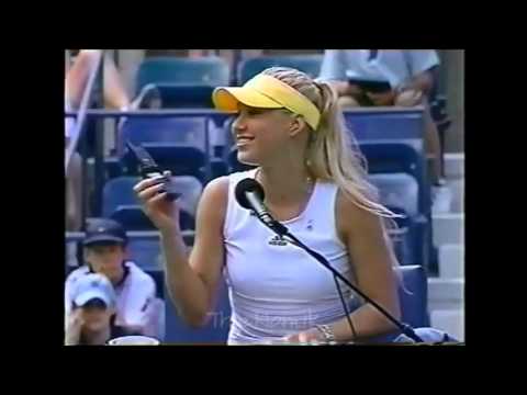 Anna Kournikova as a chair umpire: Andy Roddick vs. Andre Agassi US Open Kids Day 2003