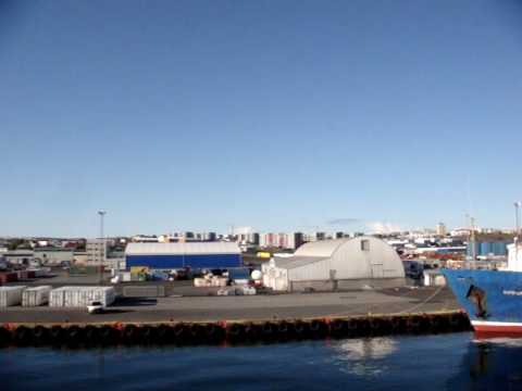 Russian trawler entering a Hafnarfjordur port