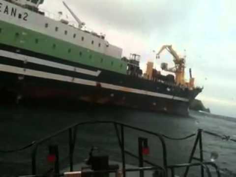 Achill RNLI 'shout' to Russia's biggest trawler