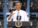 President Barack Obama delivers remarks to Allison Transmission workers and guests at one of the company's plants in Indianapolis, Friday, May 6, 2011. Obama toured the facility and talked about his long-term plan to protect consumers against rising oil prices and decrease oil imports while ensuring a cleaner, safer, and more secure energy future.