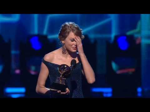 Taylor Swift accepting the GRAMMY for Best Country Album at the 52nd GRAMMY Awards